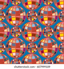 Abstract seamless pattern with Earth globes. Tile Pattern for Your Web Design. Colorful abstract seamless background with Earth globe