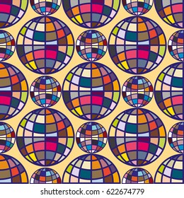 Abstract seamless pattern with Earth globes. Tile Pattern for Your Web Design. Colorful abstract seamless background with Earth globe