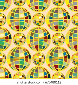 Abstract seamless pattern with Earth globes. Tile Pattern for Your Web Design. Colorful abstract seamless background with Earth globe