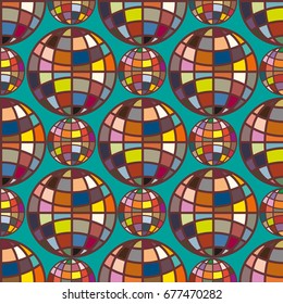Abstract seamless pattern with Earth globes. Tile Pattern for Your Web Design. Colorful abstract seamless background with Earth globe