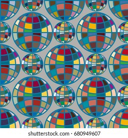Abstract seamless pattern with Earth globes. Tile Pattern for Your Web Design. Colorful abstract seamless background with Earth globe