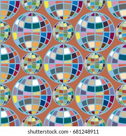 Abstract seamless pattern with Earth globes. Tile Pattern for Your Web Design. Colorful abstract seamless background with Earth globe
