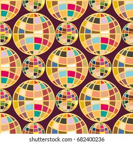 Abstract seamless pattern with Earth globes. Tile Pattern for Your Web Design. Colorful abstract seamless background with Earth globe