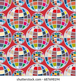 Abstract seamless pattern with Earth globes. Tile Pattern for Your Web Design. Colorful abstract seamless background with Earth globe