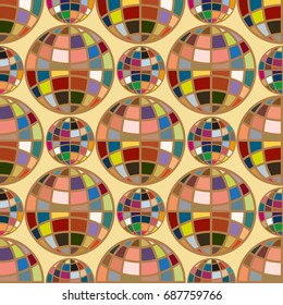 Abstract seamless pattern with Earth globes. Tile Pattern for Your Web Design. Colorful abstract seamless background with Earth globe