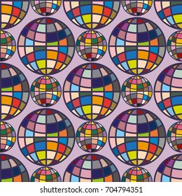 Abstract seamless pattern with Earth globes. Tile Pattern for Your Web Design. Colorful abstract seamless background with Earth globe