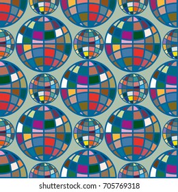 Abstract seamless pattern with Earth globes. Tile Pattern for Your Web Design. Colorful abstract seamless background with Earth globe