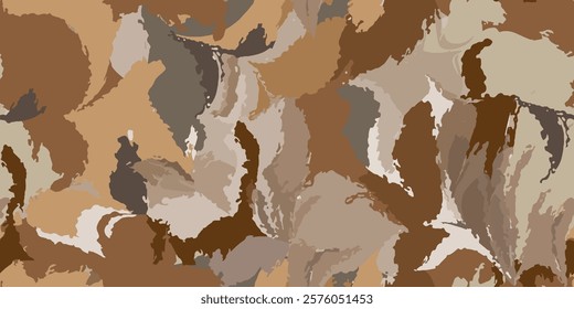 Abstract seamless pattern with earth tones. Combination of warm brown and organic textures. Modern and minimalist camouflage texture. Vector illustration
