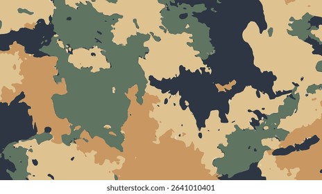 Abstract seamless pattern with earth tones. Combination of warm brown, green and organic textures. Modern and minimalist camouflage texture. Vector illustration