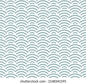 Abstract seamless pattern in eastern asian style. Japanese wave blue ornament on white background. Simple geometric texture for AAPI heritage month.