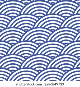 Abstract seamless pattern in eastern asian style. Japanese wave blue ornament on white background. Simple geometric texture for AAPI heritage month.