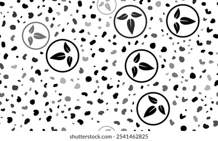 Abstract seamless pattern with ecology symbols. Creative leopard backdrop. Vector illustration on white background