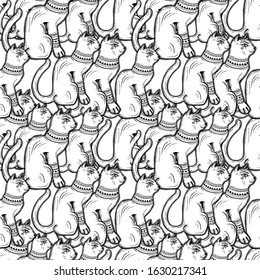 Abstract seamless pattern with egyptian goddess Bastet. Vector background with statuette of a cat.