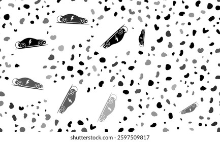 Abstract seamless pattern with electric car symbols. Creative leopard backdrop. Vector illustration on white background