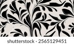 Abstract seamless pattern with elegant leaves. Floral abstract organic silhouettes in black and white create a modern and luxurious impression. Vector illustration