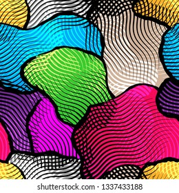 Abstract seamless pattern with elements for design, textiles. Grunge texture, wavy elements
