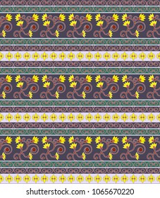 Abstract seamless pattern with elements of easter ornaments - with flower of lotus and ornate spirals