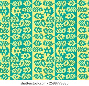 Abstract seamless pattern with elements of floral ornament and with double symmetry