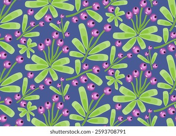 Abstract seamless pattern elements of floral ornament and with wild berries