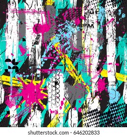 Abstract seamless pattern with elements of paint splashes. Grunge pattern for textiles, sportswear, paper, web. Background for girls