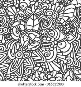Abstract seamless pattern with elements of zentangl Black and white.
