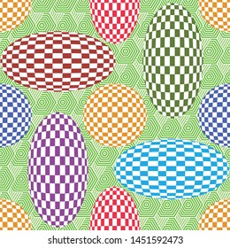 Abstract seamless pattern with ellipses and chess. For printing on Wallpaper and textiles. Background for printing on bedding and children's clothing. Ecological theme.