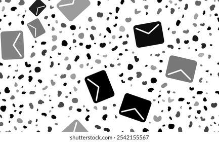 Abstractas patrón transparente con símbolos de correo electrónico. Fondo de leopardo creativo. Ilustración vectorial sobre fondo blanco