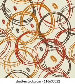 Abstract seamless pattern. Endless background with circles and dots. Hand drawn grungy vector texture