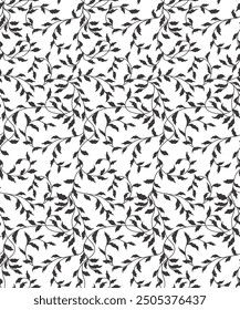 abstract seamless pattern with endless dark green branches with leaf's on  white background. Vintage leaf seamless pattern. 