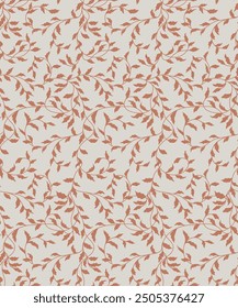 abstract seamless pattern with endless orange branches with leaf's on half white background. Vintage leaf seamless pattern. 