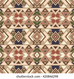 Abstract seamless pattern with ethnic aztec ornament. Boho design. Aztec pattern. Folk stylized print template for paper and fabric. Summer fashion.