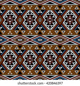 Abstract seamless pattern with ethnic aztec ornament. Boho design. Aztec pattern. Folk stylized print template for paper and fabric. Summer fashion.