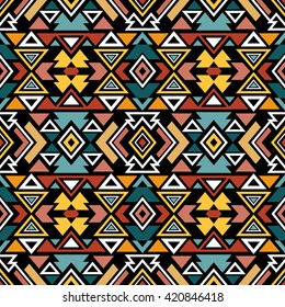 Abstract seamless pattern with ethnic aztec ornament. Boho design. Aztec pattern. Folk stylized print template for paper and fabric. Summer fashion.
