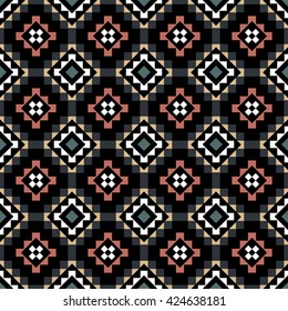Abstract seamless pattern with ethnic aztec ornament. Boho design. Aztec pattern. Folk stylized print template for paper and fabric. Summer fashion.