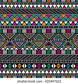 Abstract seamless pattern with ethnic aztec motives. Boho design. Tribal pattern. Folk stylized print template for paper and fabric. Summer fashion.