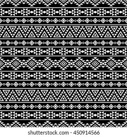 Abstract seamless pattern with ethnic aztec ornament. Boho design. Aztec pattern. Folk stylized print template for paper and fabric. Summer fashion. Black and white.