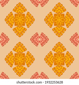 Abstract seamless pattern with ethnic style ornament with geometric shapes. Vector illustration for design, packaging, wallpaper, fabric, textile, stationery, accessories.