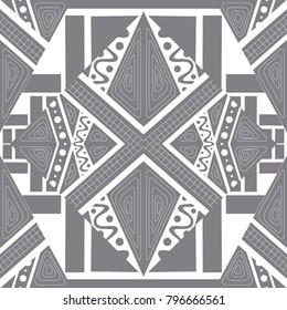 Abstract seamless pattern in ethnic style. Movement of geometric forms. Texture layer.