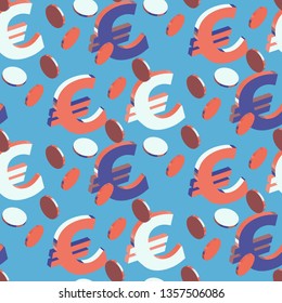 Abstract seamless pattern with euro. Background for your design. Vector illustration.