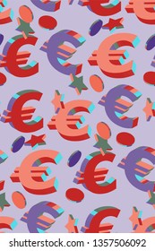 Abstract seamless pattern with euro. Background for your design. Vector illustration.