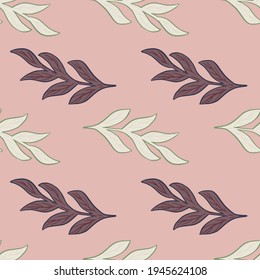 Resumen de un patrón sin fisuras con ramas exóticas. Fondo pastel rosa. Estilo sencillo. Diseñado para el diseño de tejidos, impresión textil, envoltura, cubierta. Ilustración vectorial.