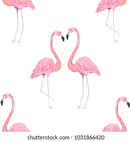 Abstract seamless pattern with exotic flamingo on striped  background. Summer decoration print. Vector illustration