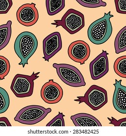 Abstract seamless pattern with exotic fruits. Endless background for textile, wallpaper or wrapping paper.