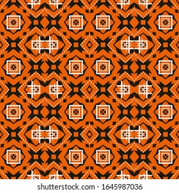 Abstract seamless pattern with extra white elements. Orange and black color palette. Vector illustration