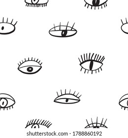 Abstract seamless pattern with eyes in modern flat style.  Flat modern trendy vector seamless pattern - fashion style