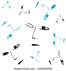 Abstract seamless pattern of faces on white background cartoon style vector illustration