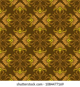Abstract seamless pattern with fairy flowers and elements of slavic ornament