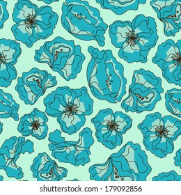 Abstract seamless pattern of fancy blue flowers