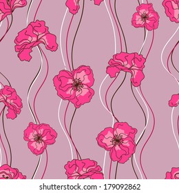 Abstract seamless pattern of fancy pink flowers