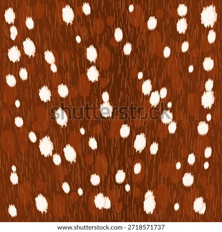 Abstract seamless pattern of fawn deer fur with white spots. Brown animal skin texture for background, wallpaper, and fabric design. Editable vector illustration.